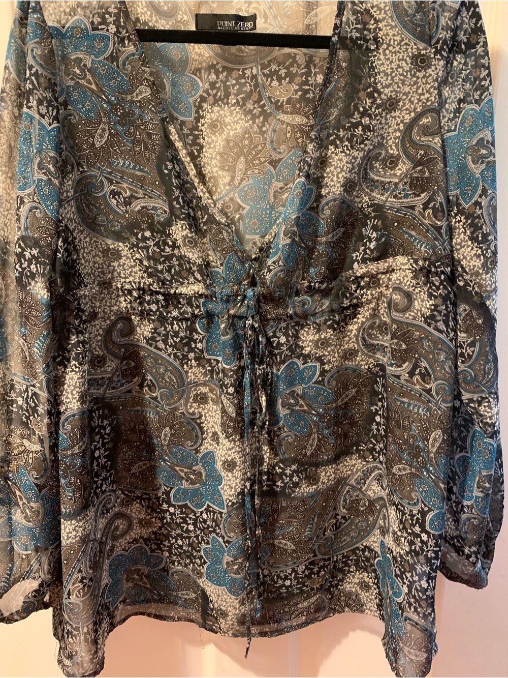Point Zero Blue & Black Paisley Sheer Blouse